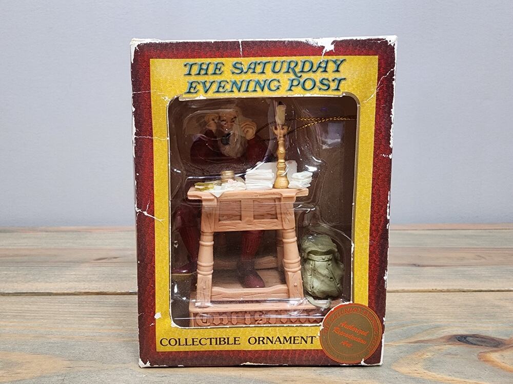 Vintage Trevco Ornament ~ Saturday Evening Post - Santa at Desk